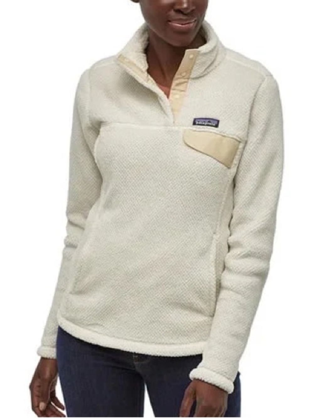 Patagonia Cream Sherpa Fleece Pullover with Tan Accents